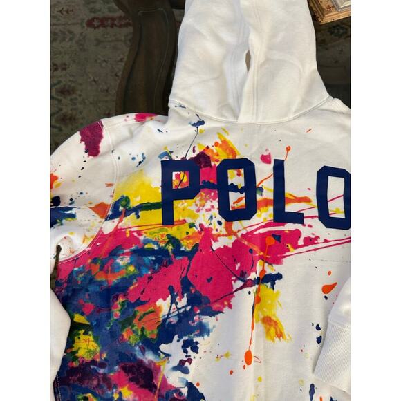 Polo Ralph Lauren Kids' Girl White Paint Splatter Fleece Hoodie Size Small - Picture 5 of 7